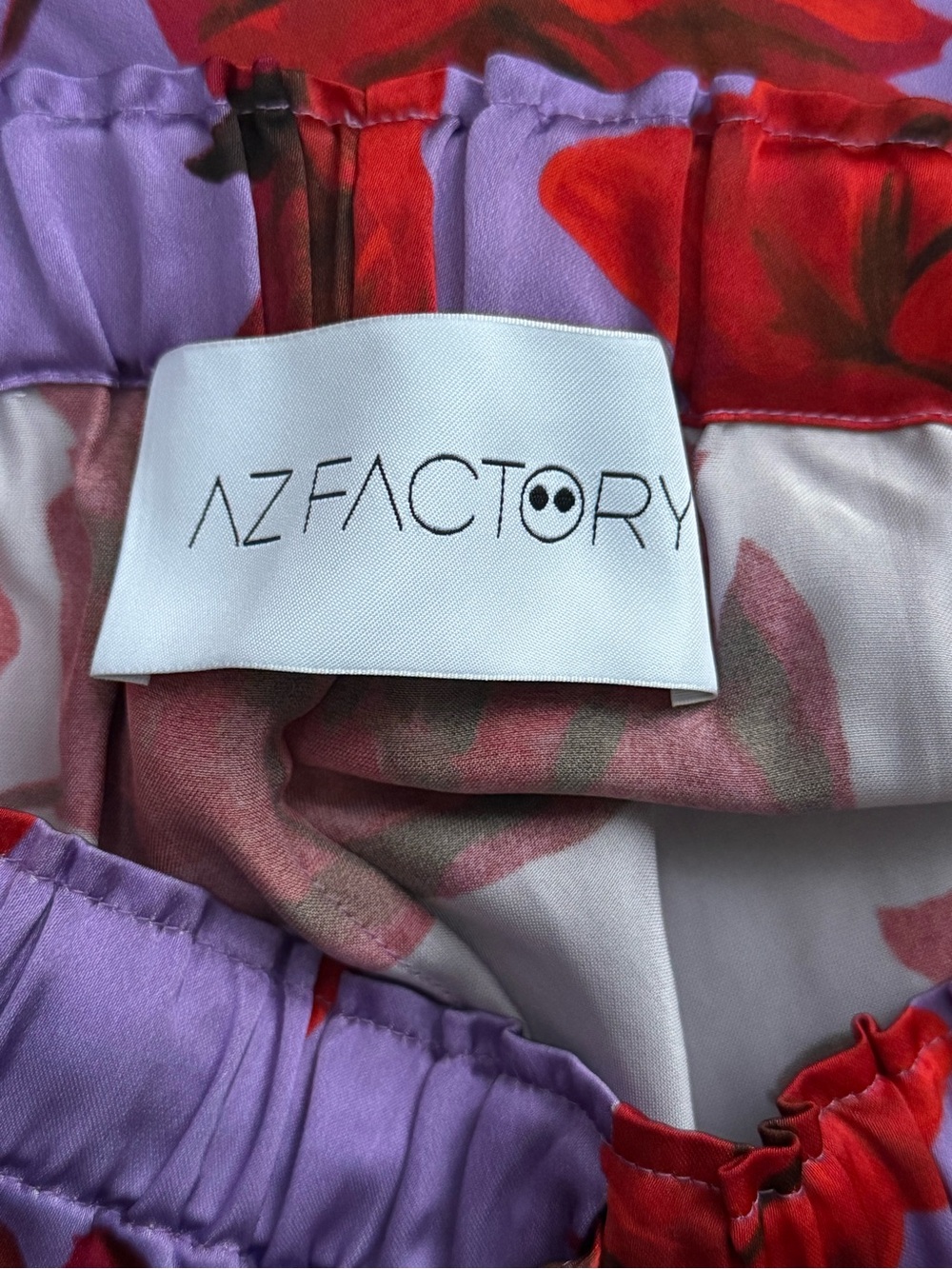 AZ x Net A Porter Factory Floral Print Satin Wide-Leg Pants Purple Red Rose NWOT - Picture 8 of 11